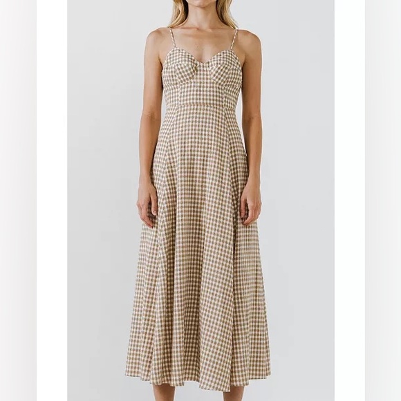 English Factory Dresses & Skirts - English Factory Beige Checkered Midi Dress
